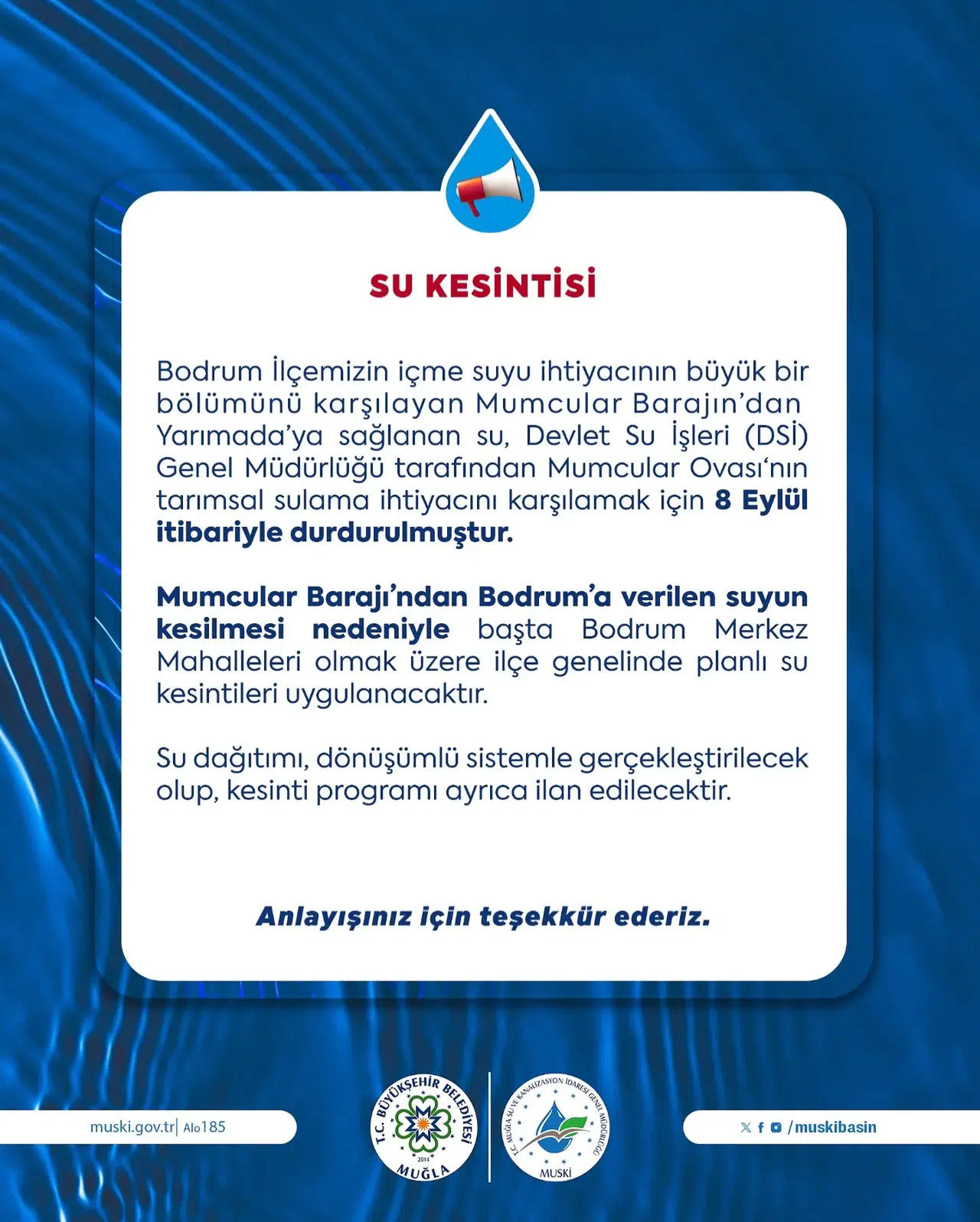 DSİ Bodrum’a Su Teminini Durdurdu: İlçede Planlı Kesintiler Uygulanacak
