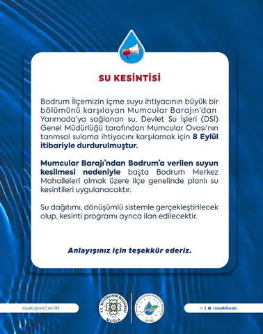 DSİ Bodrum’a Su Teminini Durdurdu: İlçede Planlı Kesintiler Uygulanacak