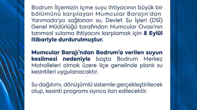 DSİ Bodrum’a Su Teminini Durdurdu: İlçede Planlı Kesintiler Uygulanacak
